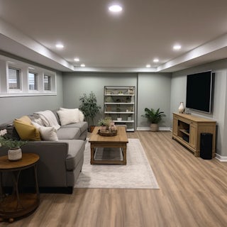 A newly remodeled / finished basement entertainment room