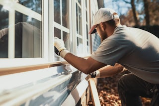 A photograph of a Homefix employee installing energy efficient windows to a home in Colorado Springs