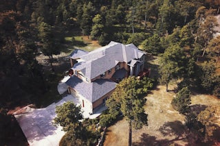 An aerial photograph of a brand new roof replacement completed by Homefix in Colorado Springs 