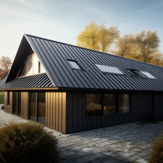 A metal roof on a modern home