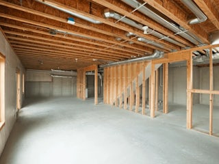 An unfinished basement about to be finished and remodeled in Colorado Springs by Homefix